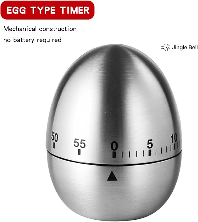 60 Minute Egg Timer, Kitchen Timers for Cooking, Wind Up Timer 0-60 Minutes, Timers for Classroom, Visual Timer for Kids, Mechanical Egg Shape Timer for Saunas and Hard Boiled Eggs (Egg Shape)