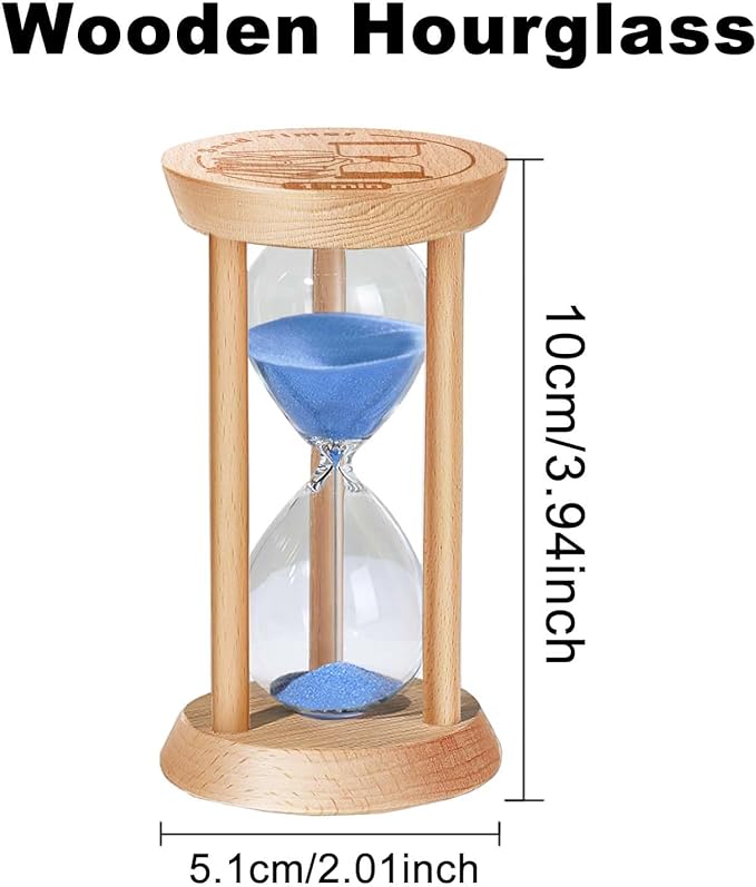 3 Minute Sand Timer, 3 Min Wooden Hourglass, Wood Mini Sand Clock, Three Minute Sandglass, Reloj De Arena, Small Hour Glass for Toothbrush Timer, Kitchen, Desk Decor, Work, Game, Gift, Blue