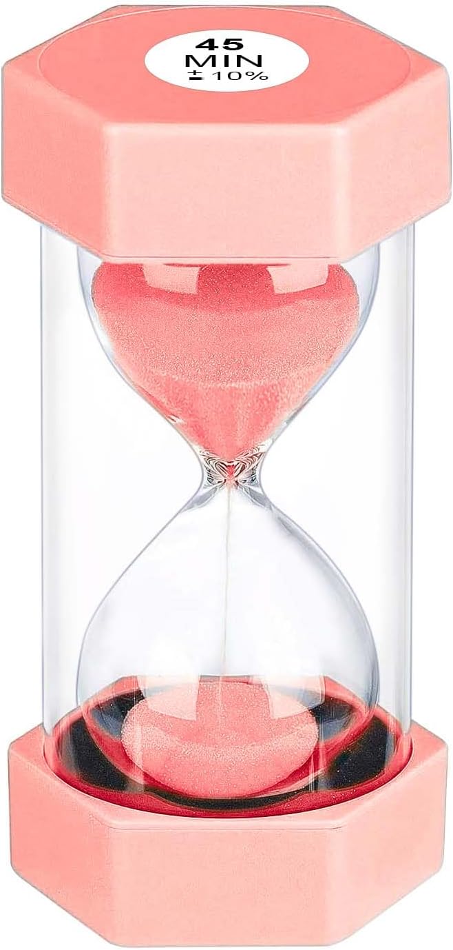 Hourglass 45 Minute Sand Timer, Plastic Sand Clock 45 Min, Unbreakable Colorful Hour Glass Sandglass for Classroom Gmaes Decor (Pink)