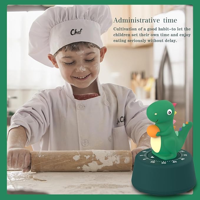 ELE DEPI 60 Minutes Mechanical Kitchen Timer,Cute Dinosaur Timer for Kids,Wind Up Egg Timer for Cooking,Reading,Classroom and Do Sports. (Dark Green)