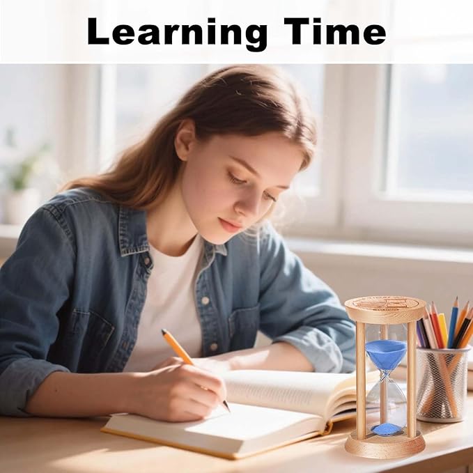 1 Minute Sand Timer, 1 Min Wooden Hourglass, Wood Mini Sand Clock, One Minute Sandglass, Reloj De Arena, Small Hour Glass for Toothbrush Timer, Kitchen, Desk Decor, Work, Game, Gift, Blue
