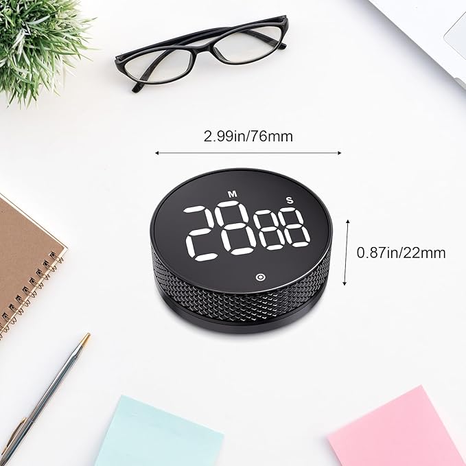 BlueSnail Kitchen Timer with LED Digital Display Smart Efficana for Home Classroom Gym Office, Volume and Brightness Adjustable Productivity Timer (All Black)