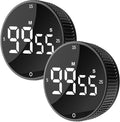 Upgrade Digital Kitchen Timer - 2 Pack Magnetic Countdown Countup Visual Pomodoro Timer with Large LED Display, 3-Preset Times, 3 Volume Levels, Ideal for Cooking, Baking and Fitness (2, Black)