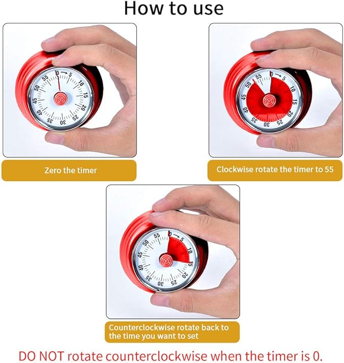 Kitchen Timer, Kitchen Countdown Cooking Timer Reminder No Battery Required Magnetic Time Management Timer Red
