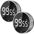 Upgrade Digital Kitchen Timer - Magnetic Countdown Countup Visual Pomodoro Timer with Large LED Display, 3-Preset Times (5, 15, 25), 3 Volume Levels, Ideal for Cooking, Baking and Fitness (2, Silver)