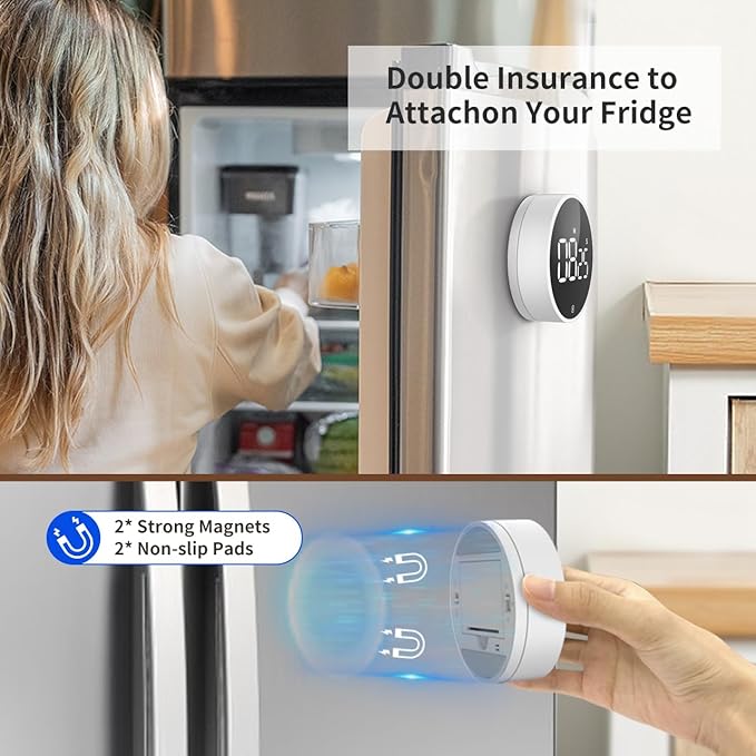 VOCOO Digital Kitchen Timer - Magnetic Countdown Countup Timer with Large LED Display Volume Adjustable, Easy for Cooking and for Seniors and Kids to Use (White)