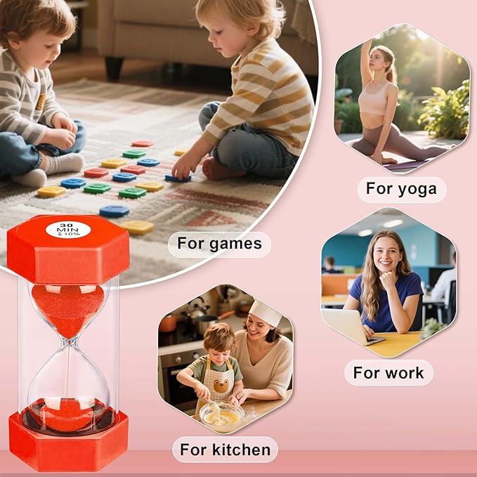 25 Minute Hourglass Sand Timer, Plastic Sandglass Watch Timer, Unbreakable Red Sand Clock Hour Glass 25 Min for Classroom, Games (Red)