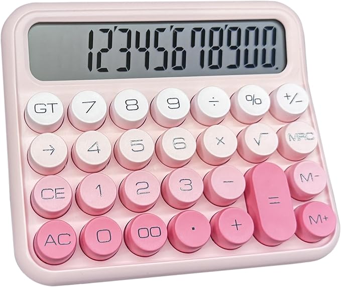 Benkaim Desk Calculator - 12 Digit Large LCD Display, Big Button Calculator for School, Home & Business Use (Pink Gradient)