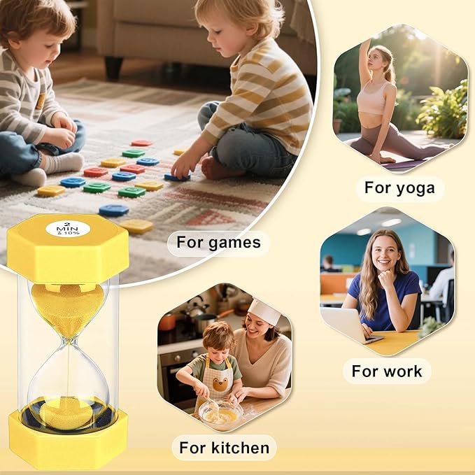 10 Minute Sand Timer Hourglass, Unbreakable 10 Min Hourglass Sand Watch, Reloj De Arena 10 Minutos, Colorful Plastic Hour Glass Sandglass for Classroom Games （Yellow
