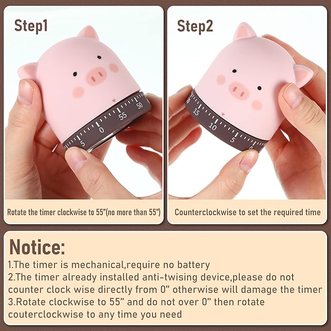 Queekay 4 Pcs Kitchen Cooking Timer Animal Mechanical Timer 60 Minute Wind up Dial 360° Rotating Countdown Egg Reminder No Batteries Loud Ring Cartoon Alarm for Kids Time Management, Fox Pig Cat Dog