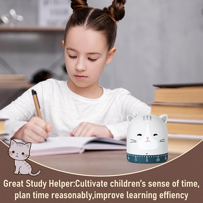 Queekay 4 Pcs Kitchen Cooking Timer Animal Mechanical Timer 60 Minute Wind up Dial 360° Rotating Countdown Egg Reminder No Batteries Loud Ring Cartoon Alarm for Kids Time Management, Fox Pig Cat Dog