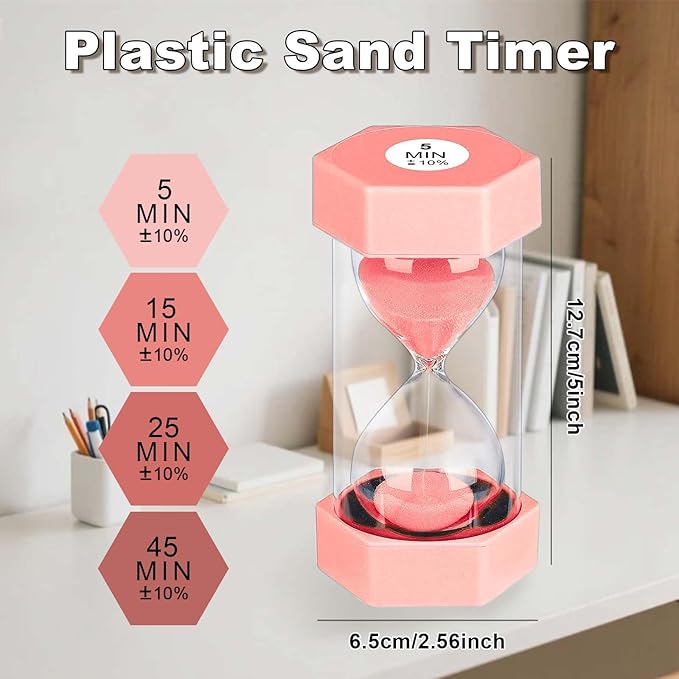 Hourglass 45 Minute Sand Timer, Plastic Sand Clock 45 Min, Unbreakable Colorful Hour Glass Sandglass for Classroom Gmaes Decor (Pink)
