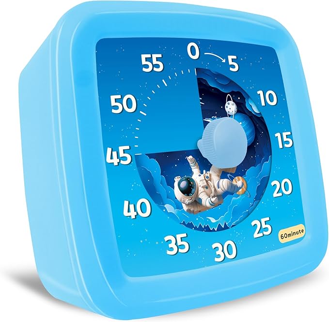 Visual Timer for Kids, 60-Minute Countdown Timer for Classroom Office Kitchen, Pomodoro Timer Spaceman Pattern, Time Management Tools with Silent Operation,Desk Time Clock for Kids and Adults
