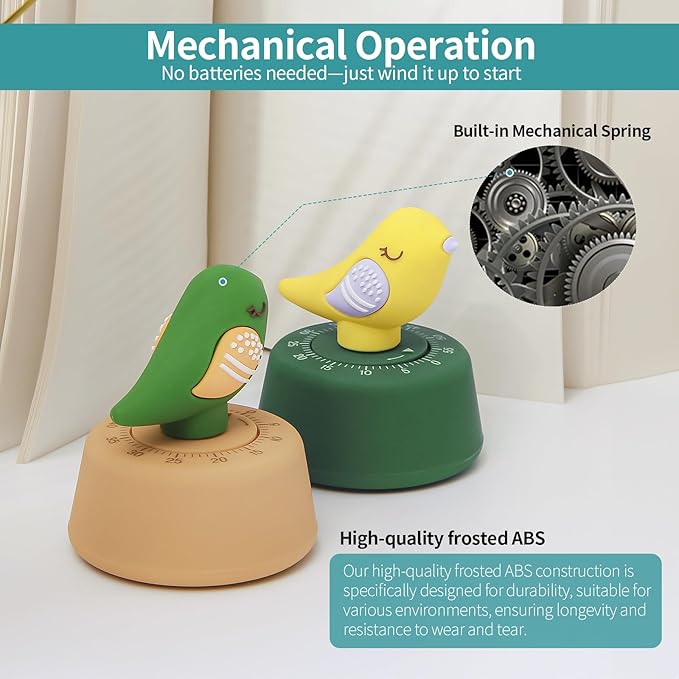 Mechanical Kitchen Timer, Cute Wind Up 60-Minute Manual Countdown for Kids, Classroom, Home, Study and Cooking