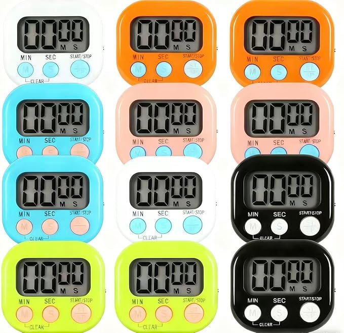 12 Pack Multi-Function Electronic Timer, Learning Management, Suitable for Kitchen, Study, Work, Exercise Training, Outdoor Activities(not Including Battery)