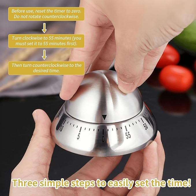 Mechanical Kitchen Timer, Wind Up 60 Minutes Manual Countdown for Classroom, Home, Study and Cooking
