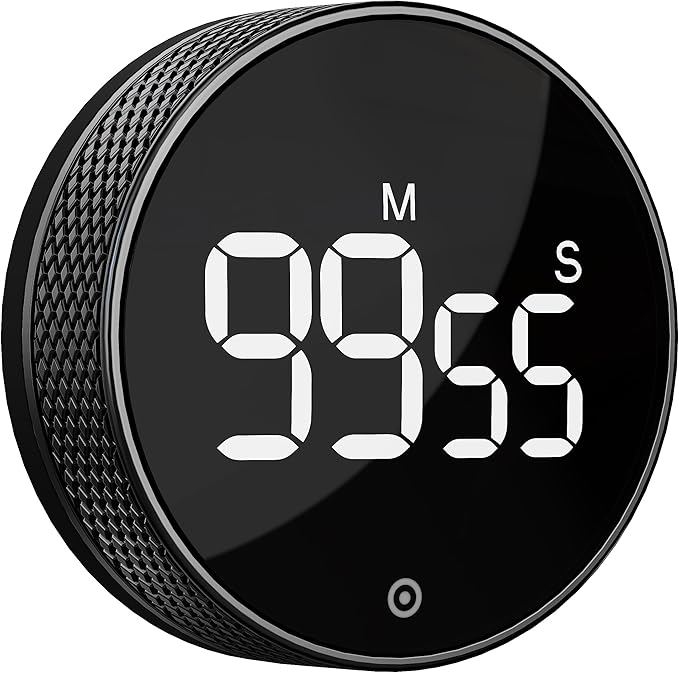 BlueSnail Kitchen Timer with LED Digital Display Smart Efficana for Home Classroom Gym Office, Volume and Brightness Adjustable Productivity Timer (All Black)